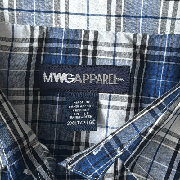 Western MWG Apparel 2XLT blue plaid pearl snap long sleeve - Picture 4 of 9